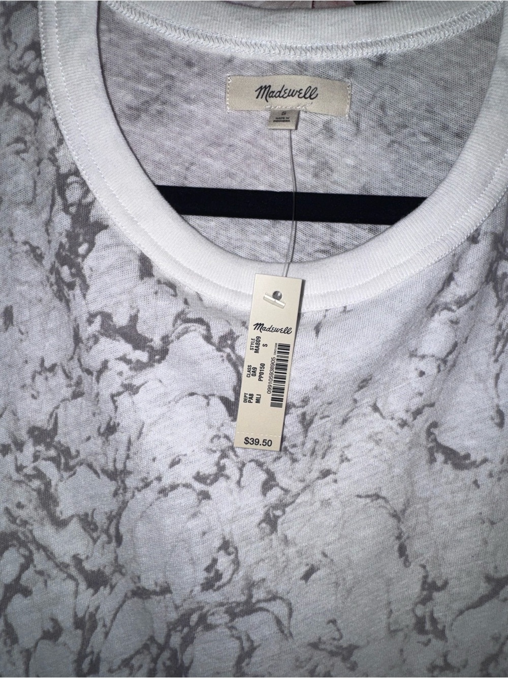 NWT, Madewell White and Gray Marble-Print Short Sleeve Tee, S - Picture 7 of 8